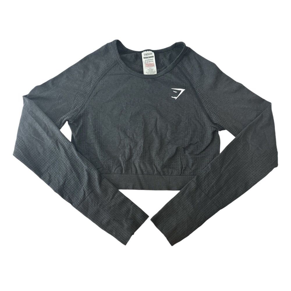 Gymshark Crop Top Women's Large Black Long Sleeve Athletic Stretch Gym